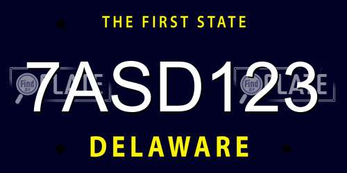 7ASD123 Delaware License Plate