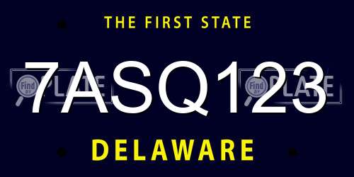 7ASQ123 Delaware License Plate