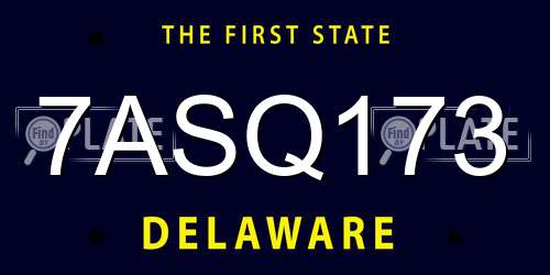 7ASQ173 Delaware License Plate