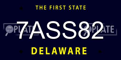 7ASS82 Delaware License Plate