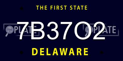 7B37O2 Delaware License Plate