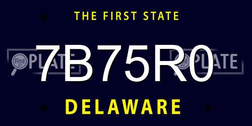 7B75R0 Delaware License Plate
