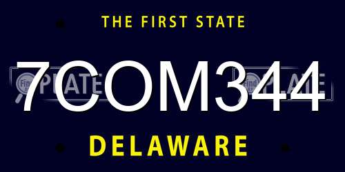 7COM344 Delaware License Plate
