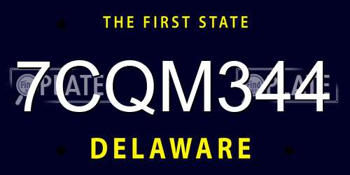 7CQM344 Delaware License Plate