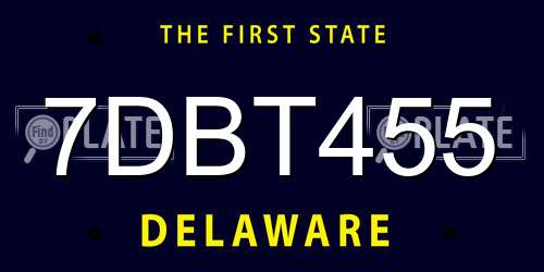 7DBT455 Delaware License Plate