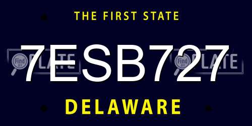 7ESB727 Delaware License Plate