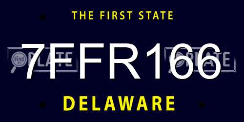 7FFR166 Delaware License Plate