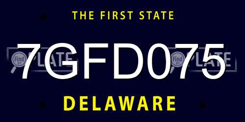 7GFD075 Delaware License Plate