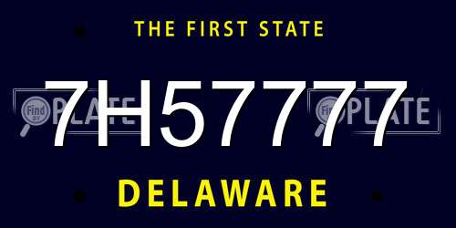 7H57777 Delaware License Plate