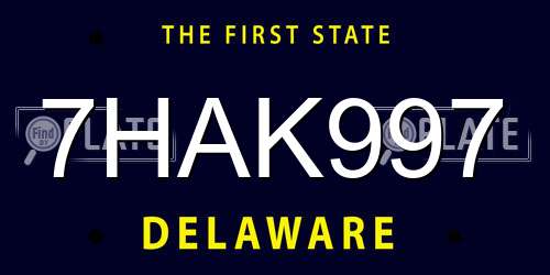 7HAK997 Delaware License Plate