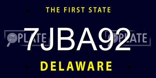 7JBA92 Delaware License Plate