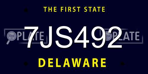 7JS492 Delaware License Plate