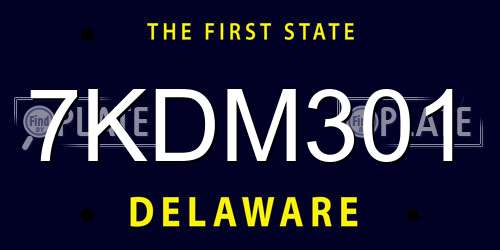 7KDM301 Delaware License Plate