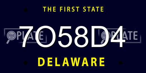 7O58D4 Delaware License Plate