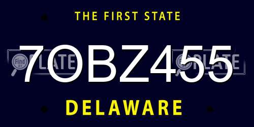 7OBZ455 Delaware License Plate