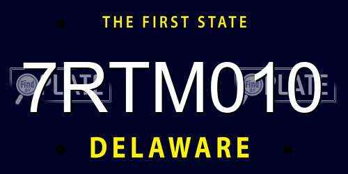 7RTM010 Delaware License Plate