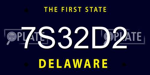 7S32D2 Delaware License Plate
