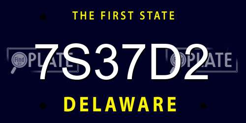 7S37D2 Delaware License Plate