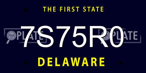7S75R0 Delaware License Plate