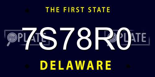 7S78R0 Delaware License Plate