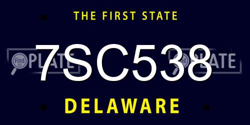 7SC538 Delaware License Plate