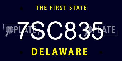 7SC835 Delaware License Plate