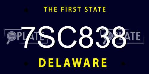 7SC838 Delaware License Plate