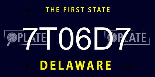 7T06D7 Delaware License Plate