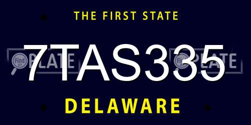 7TAS335 Delaware License Plate