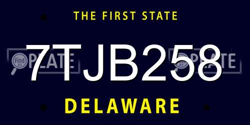 7TJB258 Delaware License Plate