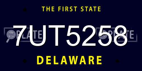 7UT5258 Delaware License Plate