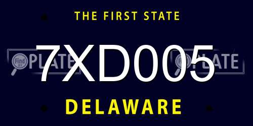 7XD005 Delaware License Plate