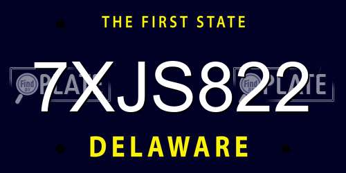 7XJS822 Delaware License Plate