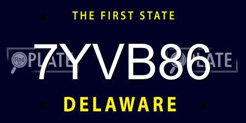 7YVB86 Delaware License Plate