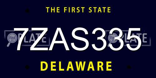 7ZAS335 Delaware License Plate
