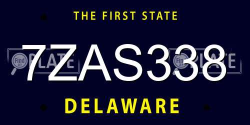7ZAS338 Delaware License Plate