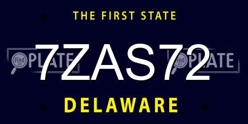7ZAS72 Delaware License Plate