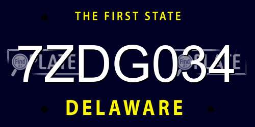 7ZDG034 Delaware License Plate