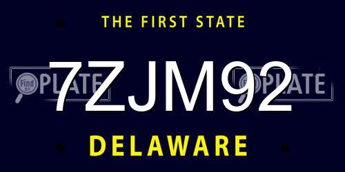 7ZJM92 Delaware License Plate