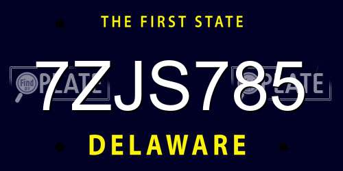 7ZJS785 Delaware License Plate