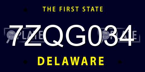 7ZQG034 Delaware License Plate