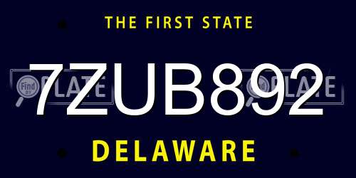 7ZUB892 Delaware License Plate