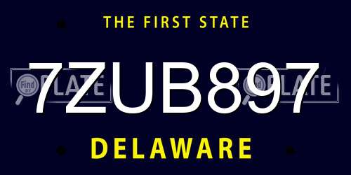 7ZUB897 Delaware License Plate