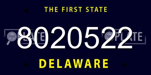 8020522 Delaware License Plate