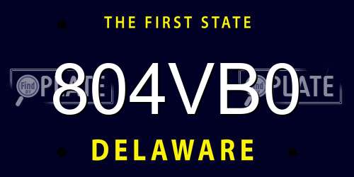 804VB0 Delaware License Plate