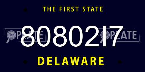 80802I7 Delaware License Plate