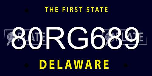 80RG689 Delaware License Plate