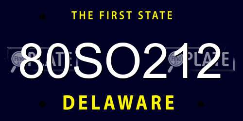 80SO212 Delaware License Plate