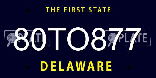 80TO877 Delaware License Plate