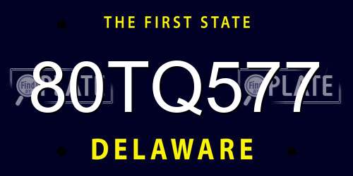 80TQ577 Delaware License Plate